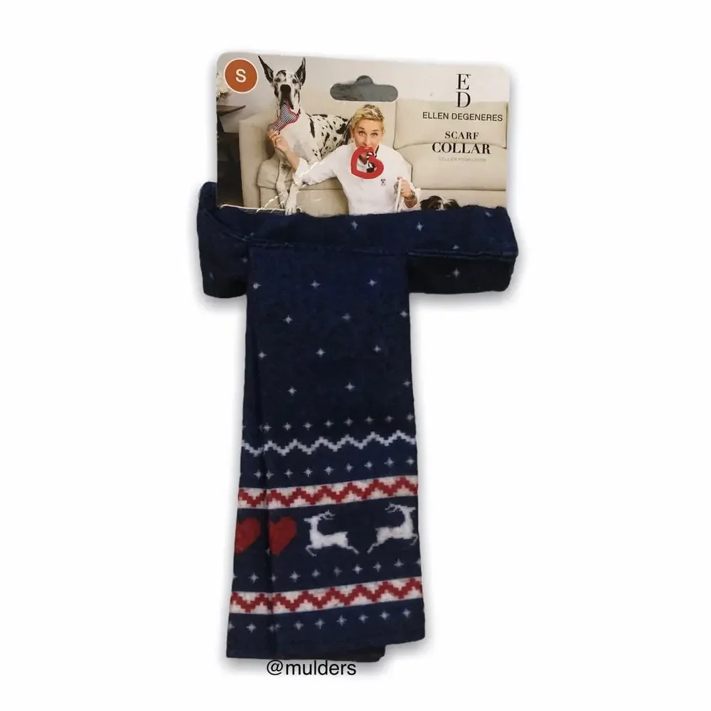 New ED Ellen Degeneres Small Dog Puppy Fair Isle Reindeer Christmas Scarf Collar